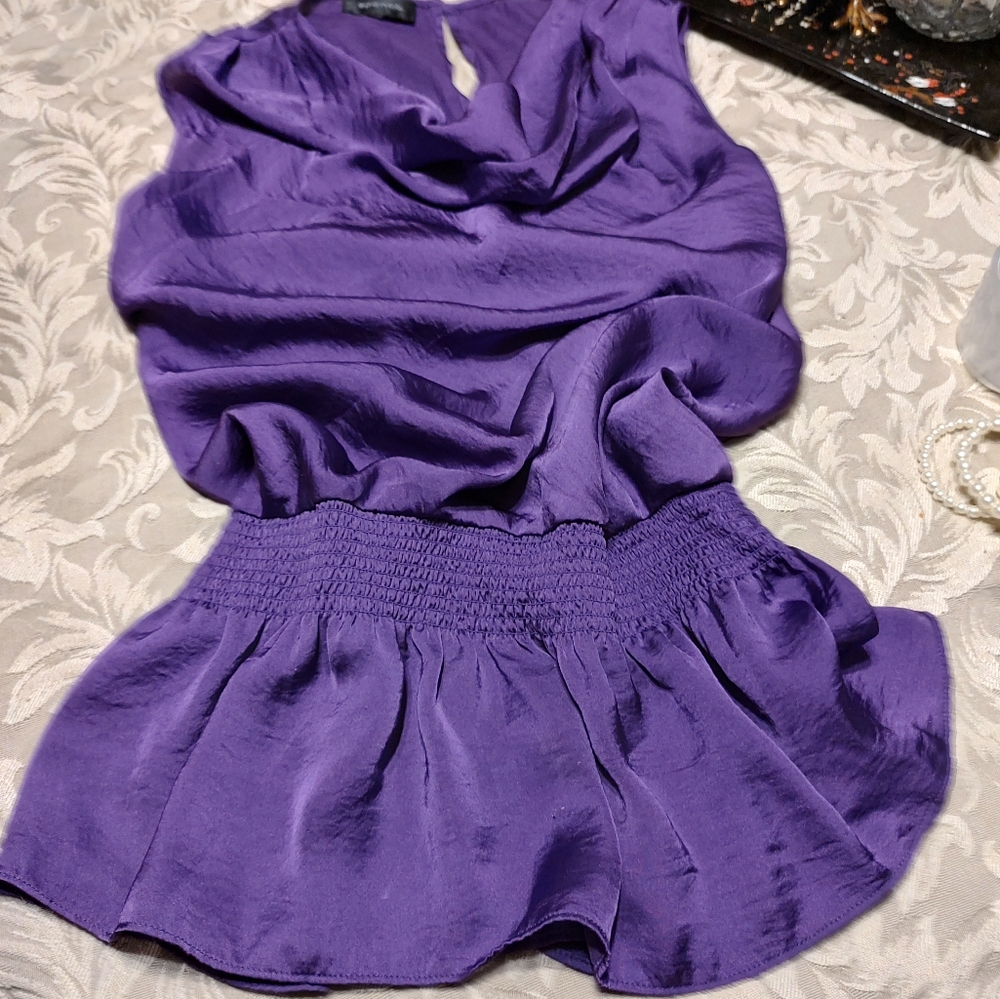 💜🪻💜 Sultry Rich Amethyst Purple Silky Satin Drape Neck Camisole Tank Top - XL - Picture 6 of 15